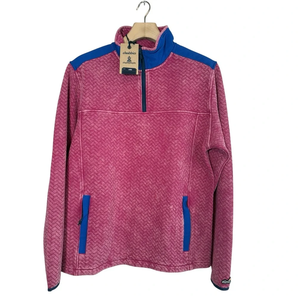 Chubbies 1/4 Zip Quilted Pullover Mens L Pink Blue Sweater‎ Jacket NWT Casual